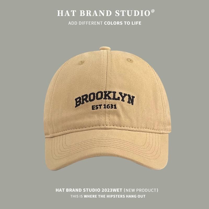 Loose embroidered baseball cap deepened widened face small sunscreen hat women and men BROOKLYN soft top cap