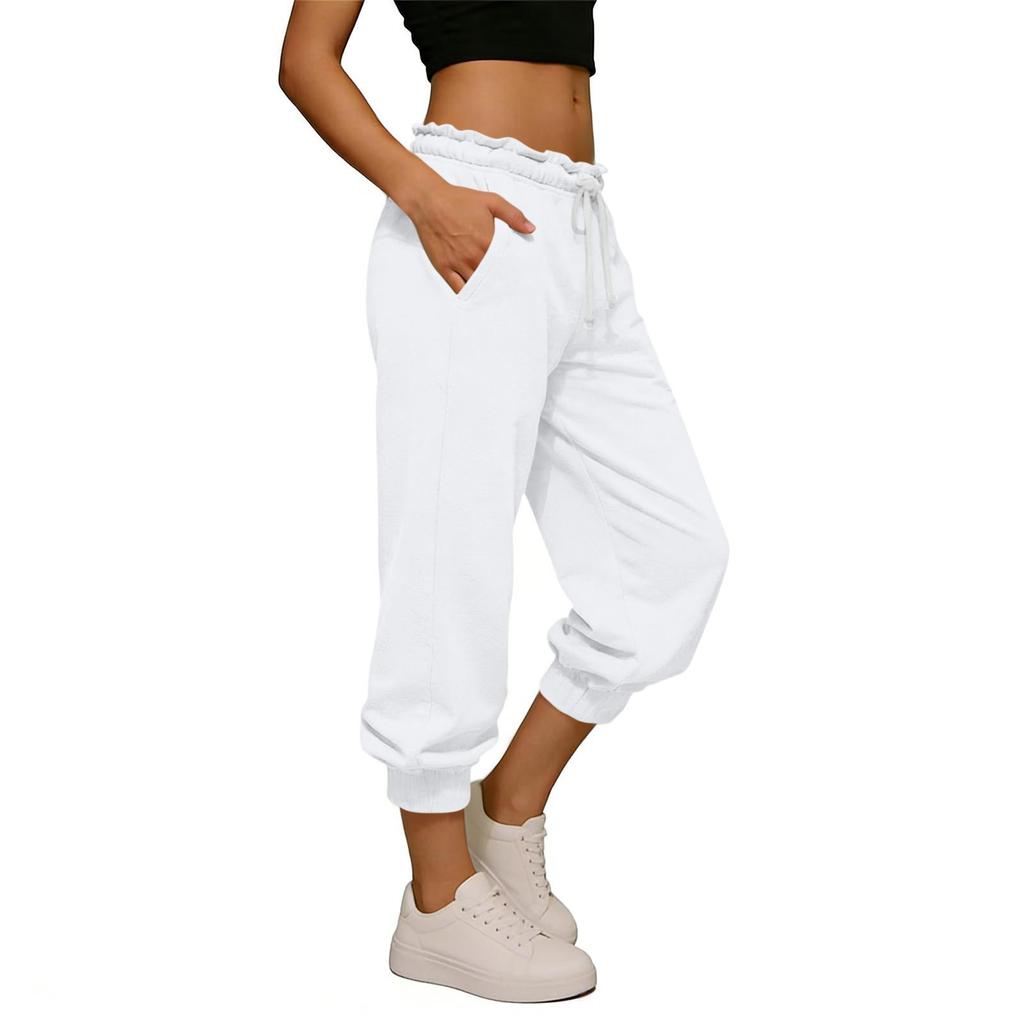 Women's High-Waisted Drawstring Cuffed Casual Pants: -Color, Loose-Fit Sweatpants