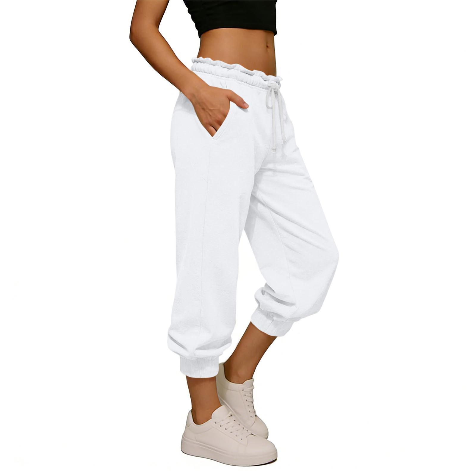 

Women s High-Waisted Drawstring Cuffed Casual Pants: -Color, Loose-Fit Sweatpants XL білий