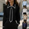 Women Fashion Solid Color V Neck Long Sleeve Casual Commute Shirt