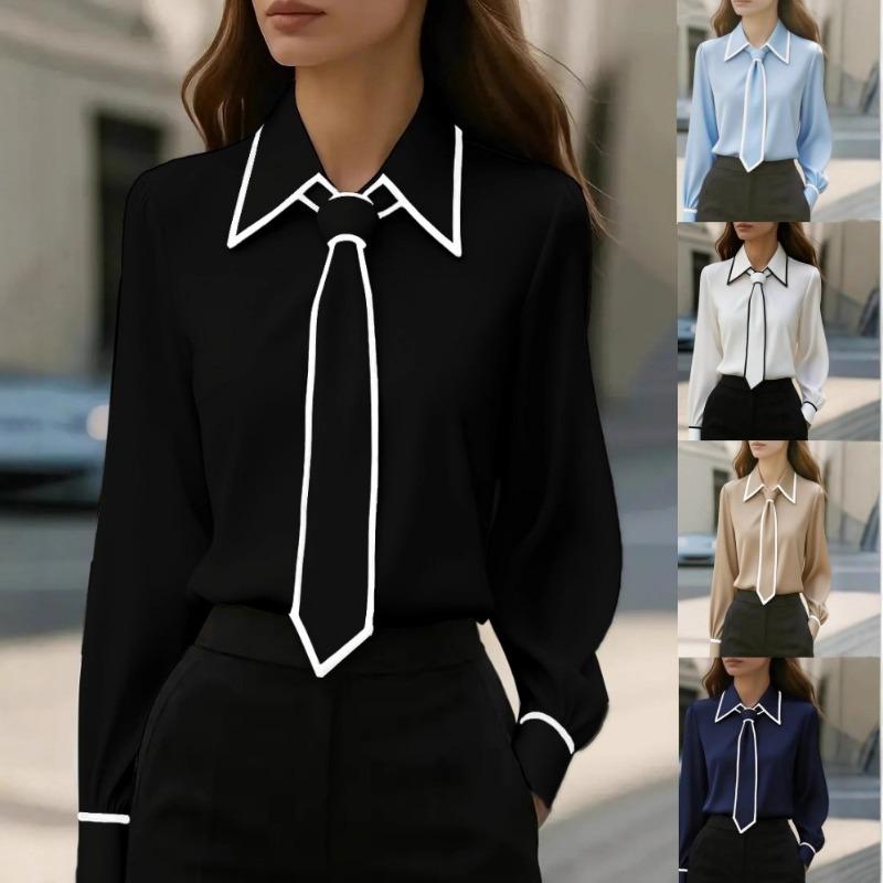 Women Fashion Solid Color V Neck Long Sleeve Casual Commute Shirt