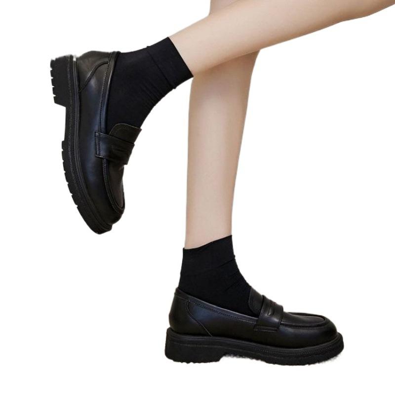 Antislip schoenen platform kleine leren schoenen dames Britse stijl nieuw comfortabel retro zwart loafers zacht leer enkele schoenen