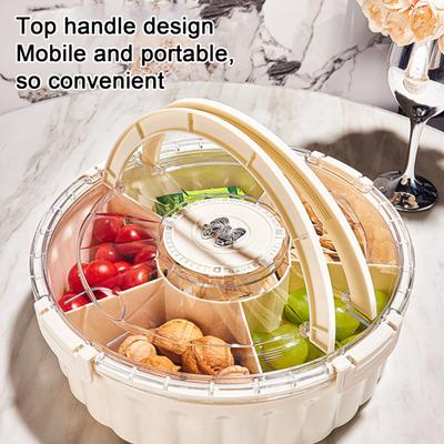 Dry Fruit Tray Handle 6-Compartment Divided with Lid Plate Rotating Snack Serving Platter Indoor Outdoor Dishwasher