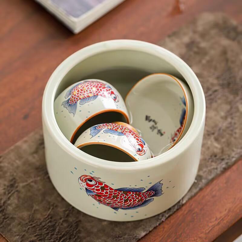 Golden And Jade Full Of Tea Washing Ceramic Kung Fu Tea Set Accessories Retro Home Office Tea Residue Tank Cup Washing Tea Ceremony Accessories