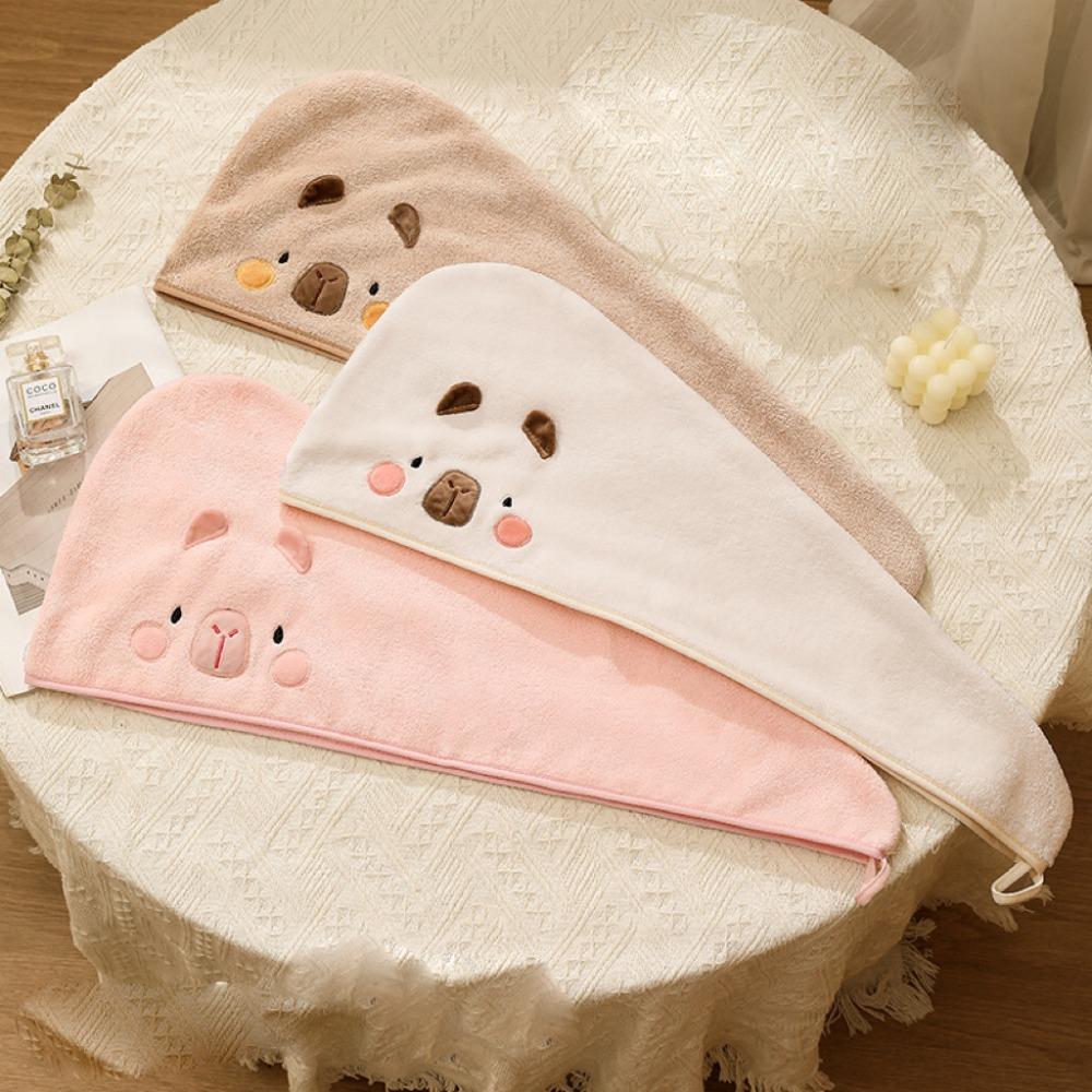 

Coral Velvet Dry Hair Cap Capybara Headscarf 2024 Washcloth Bathroom Supplies 3