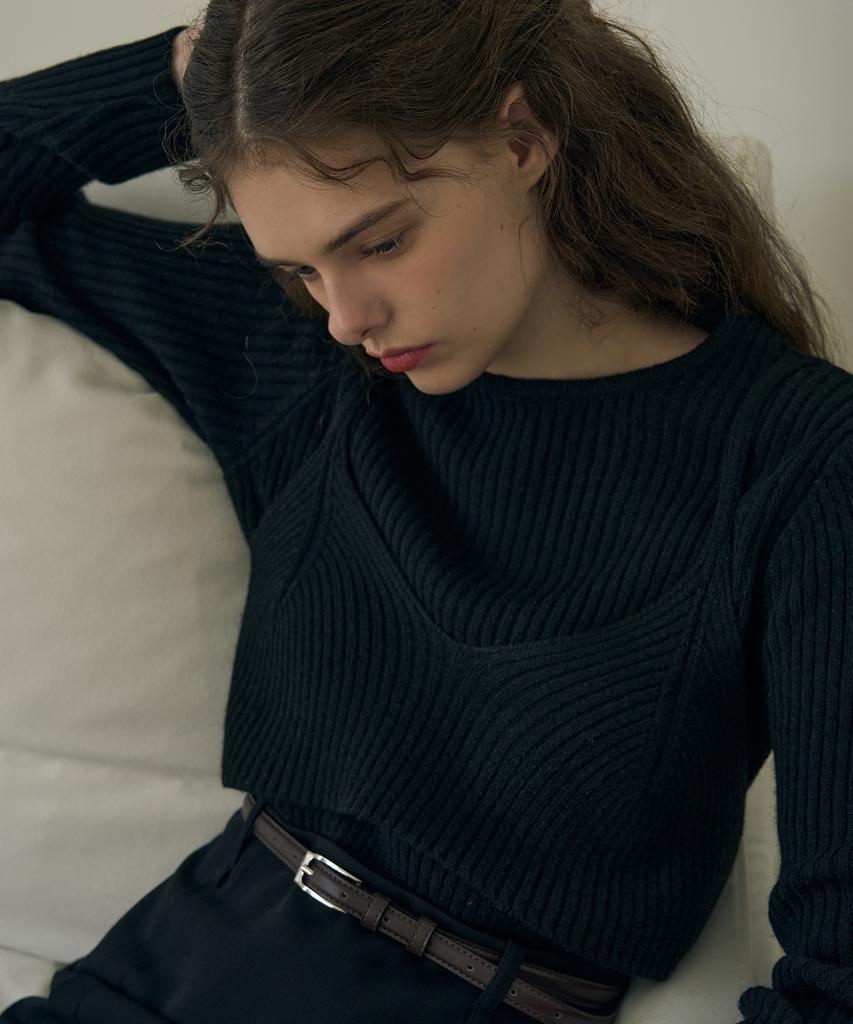 Deuloupisumeon Knotted Layered Bustier Knit [Brown]