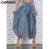 High Waist Wide Leg Ninth Length Harem Pants Solid Color Women Lace Trim Casual Pants Lady Clothing