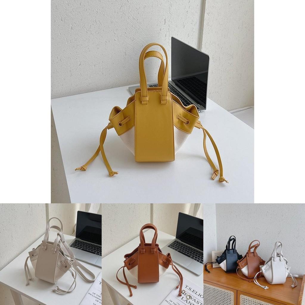 Stylish Fashionable White Yellow Black Brown Pu Canvas Bucket Bag For Daily Use