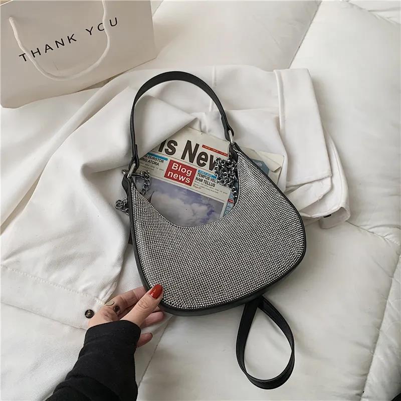 Women's Vintage Single Shoulder Bag Solid Color Casual Messenger Bag Elegant Versatile Handbag Inlaid Diamond Underarm Bag