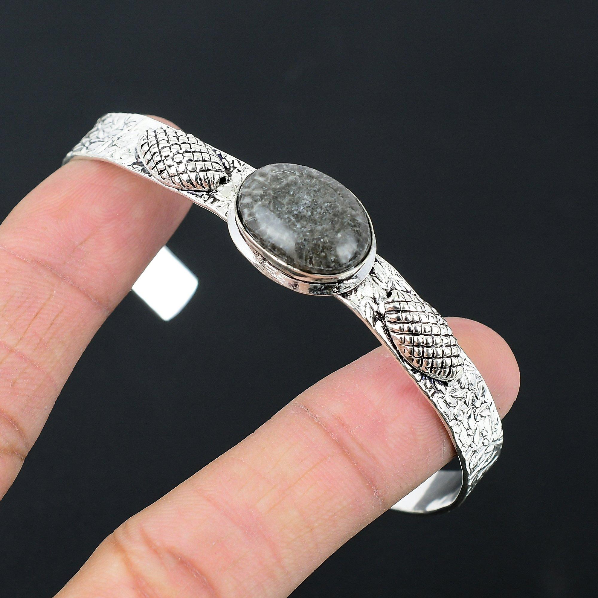

Sisters Day Deal 925 Sterling Silver Stingray Coral Stone Wedding Ethnic Bangle Adjustable