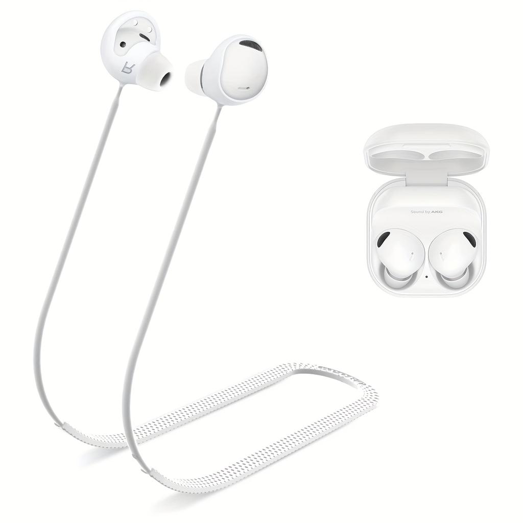 Soft Silicone Anti-Lost Strap for Galaxy Buds 2 Pro - Detachable Sports Lanyard Neck Rope in Black, White, or Purple, Secure Fit for Active Lifestyles