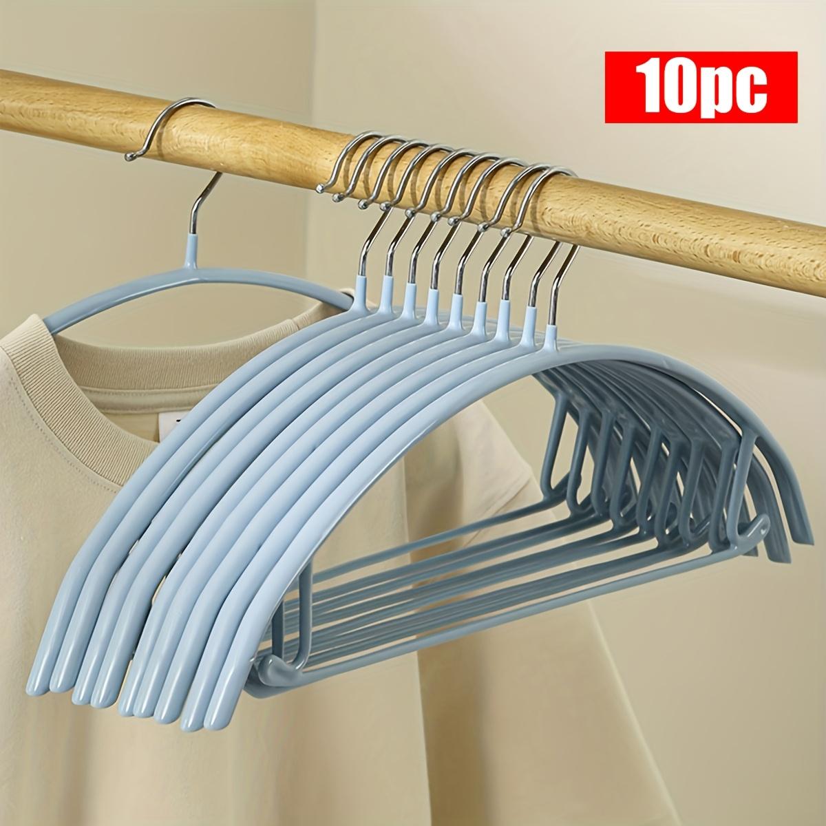 

10pcs Non-Slip Metal Hangers for Suits, Coats, and Sweaters - Black Anti-Trace Design with Hooks for Secure Clothing Storage небесно-голубой