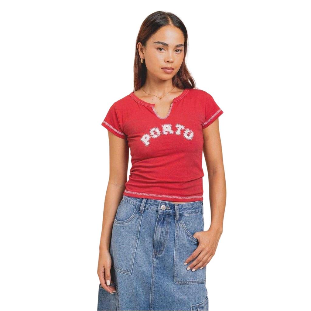 Daisy Street Womens/Ladies Lettering Notch Neck Crop T-Shirt