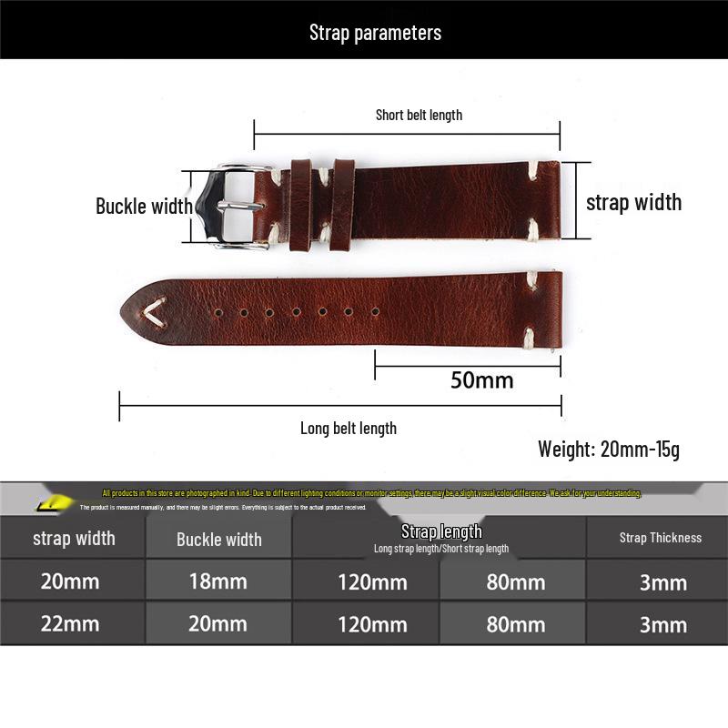 Men's Clearance Sale Cowhide Watch Strap - 22mm Crazy Horse Leather Cracked Pattern Wristband