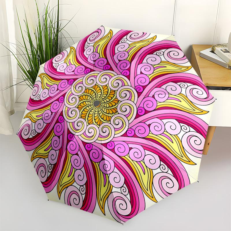 

1pc Swirls Mandala Artwork Automatic Open/Close Umbrella - Portable Collapsible Umbrella with 8-Rib Stability, Fashion Lovers yy251017086