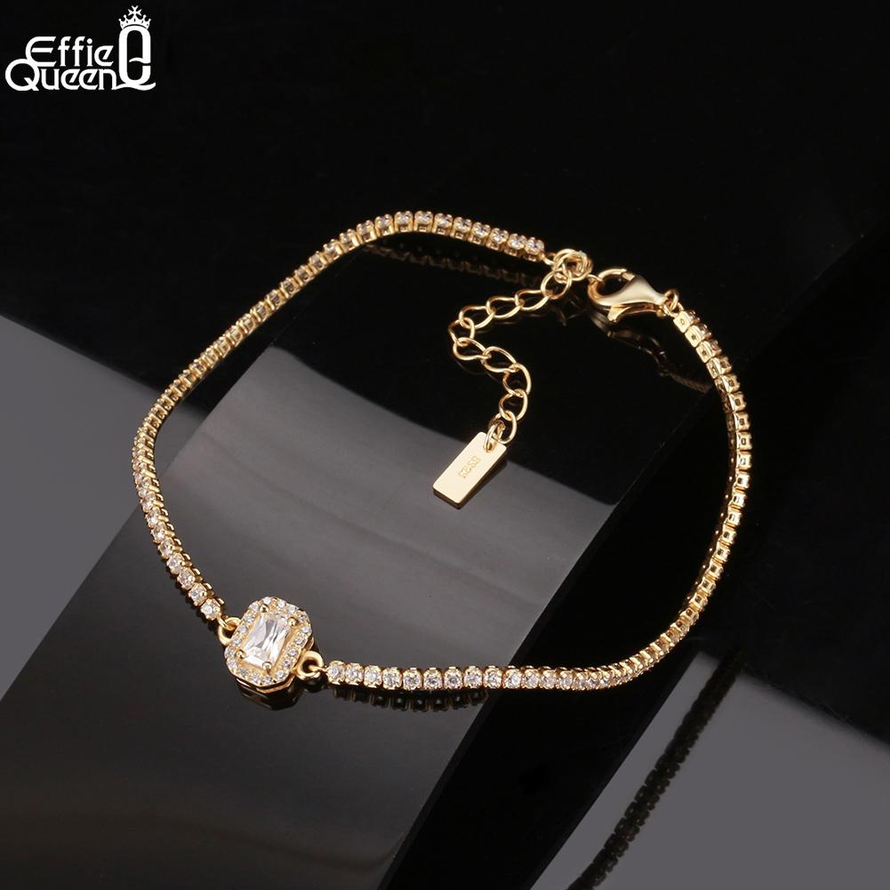 EFFIE QUEEN S925 Pure Silver Roman Geometric Zircon Tennis Bracelet Elegant Design Charm CZ Bracelet Fashion Women Gift SB142