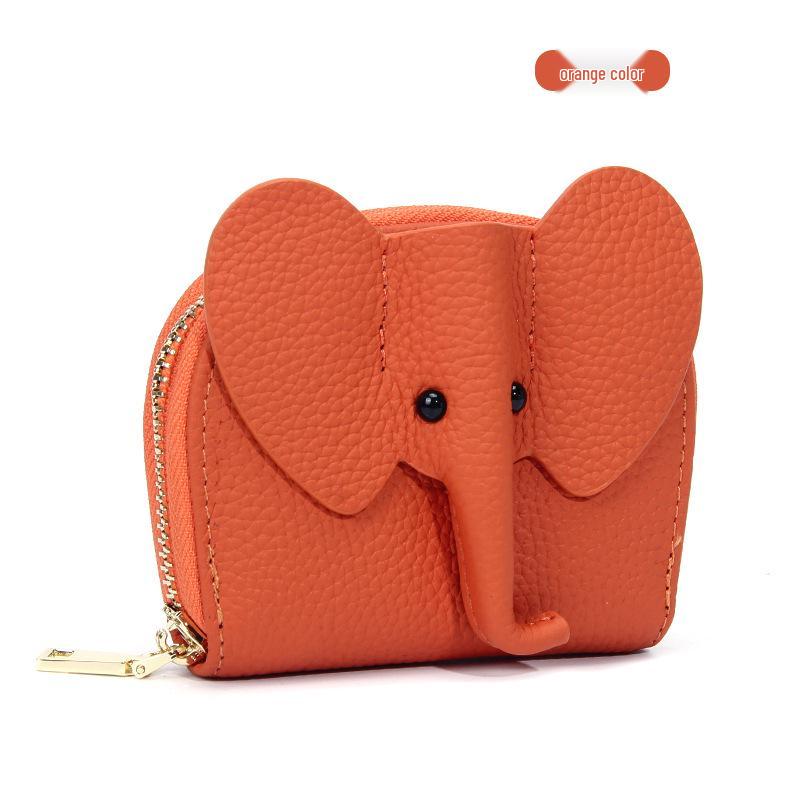 Creative Elephant Zipper Wallet Genuine Leather Large Capacity Card Holder with Multiple Slots 1216₽