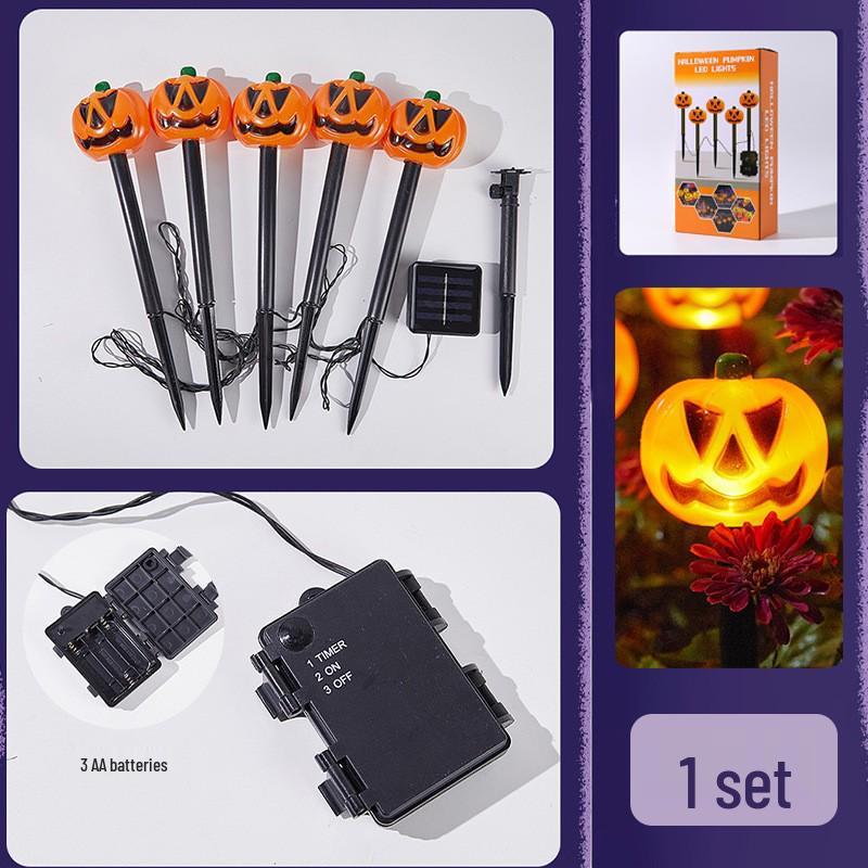 Solar Halloween Pumpkin Garden Stake Lights - Waterproof Outdoor Decorative String for Yard & Lawn