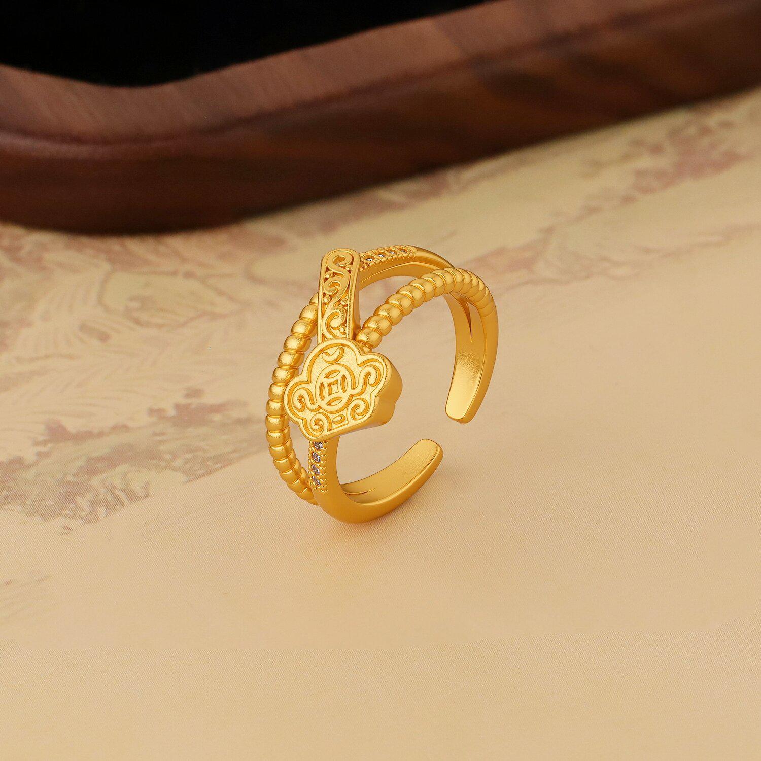 

Ruyi Copper Coin High End Chinese Court Style Double Layer Ring for Women