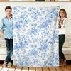 Blue Floral Pattern Flannel Blanket Soft Cozy Throws Napping Travel Use