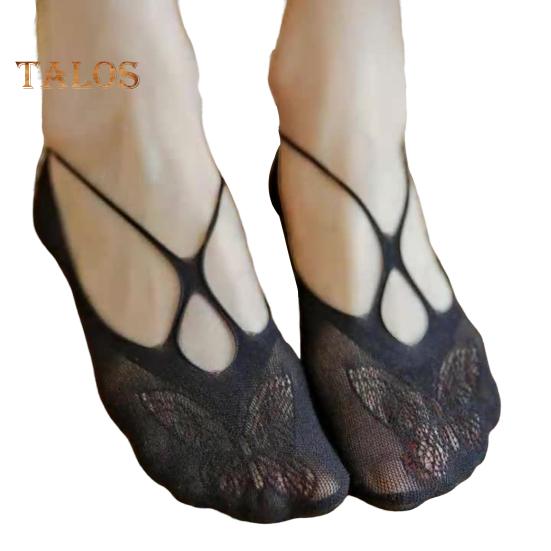 

Женские кружевные носки-невидимки с низким вырезом и невидимым носком, полуноски, летние носки для йоги с нескользящей пяткой чёрный