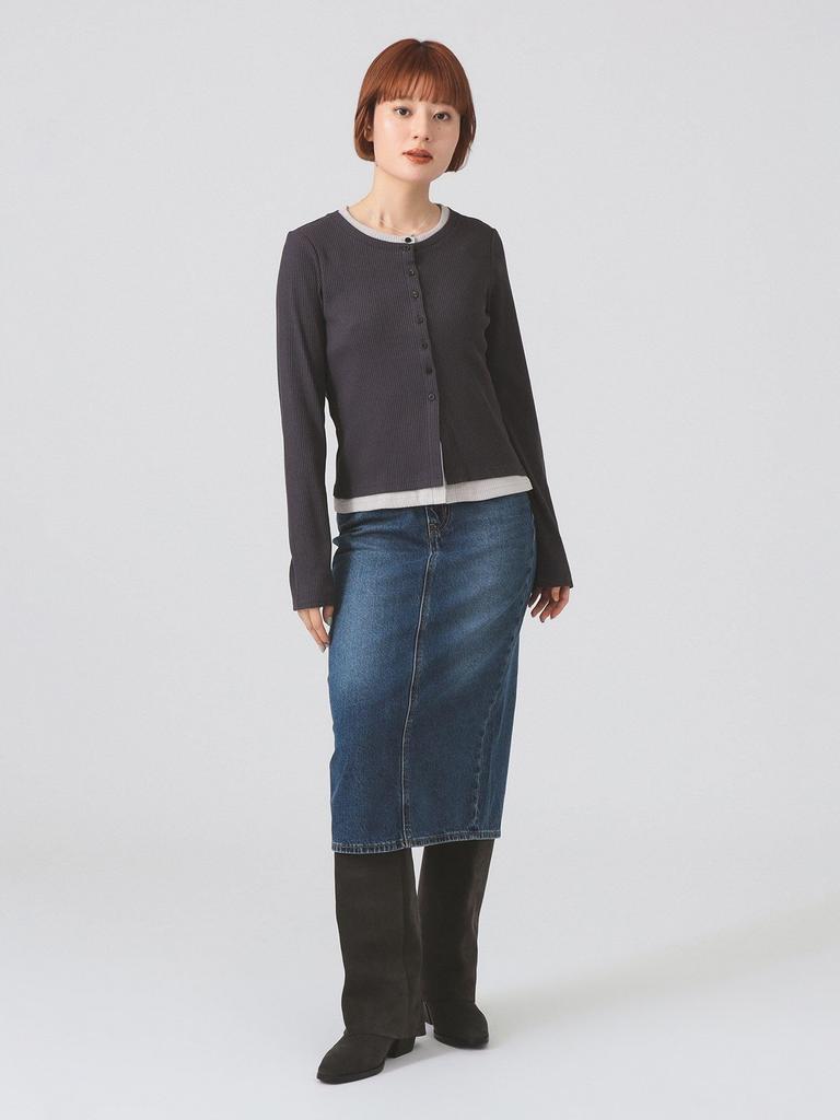 Ray Beams Women's L/S TEE RIB Layered Cardigan, Gray Free