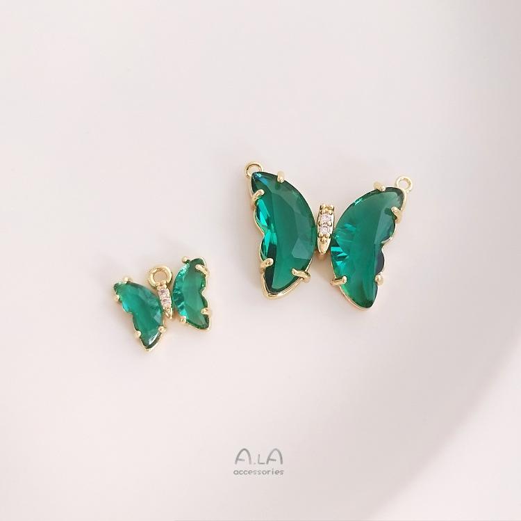 Color-preserving 14K Gold-Filled Zircon Butterfly Double Charm for DIY Necklace or Earrings