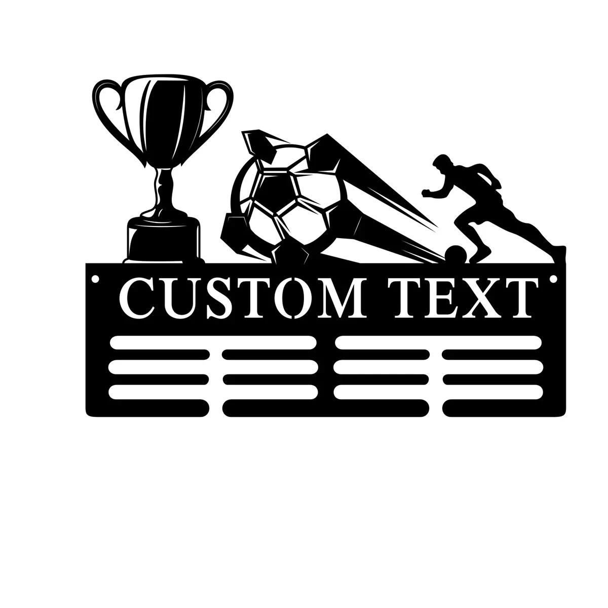 Custom Soccer Metal Name Sign Personalized Sport Wall Art Trophy Medal Display Stand
