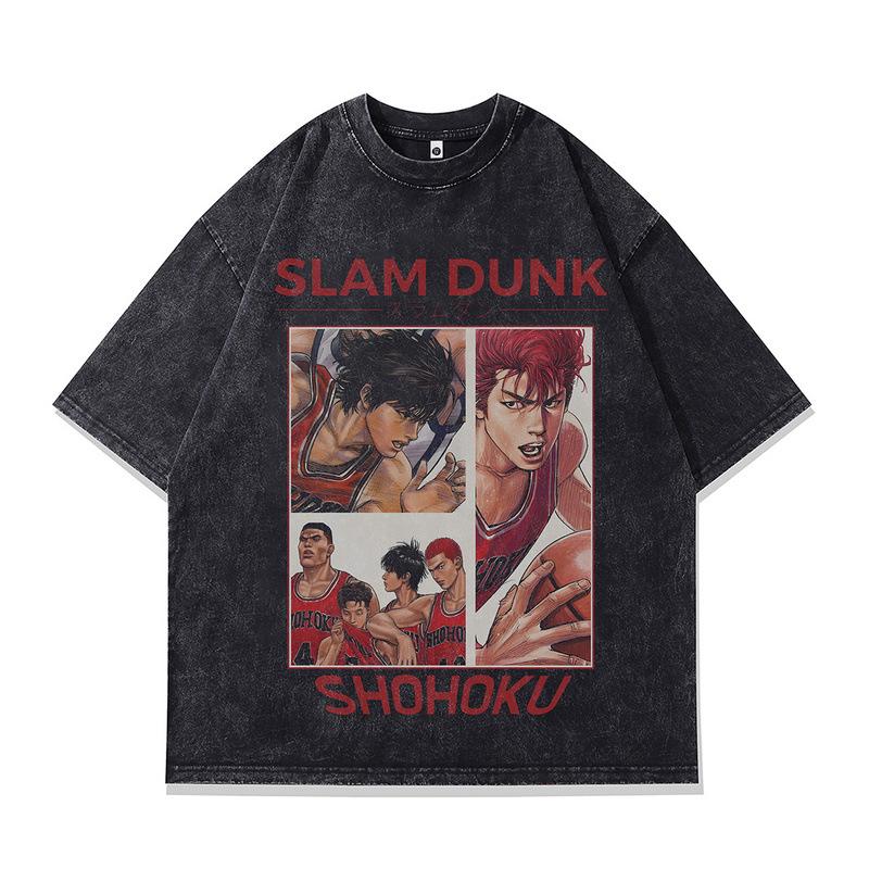Gewaschenes Retro-Kurzarm-T-Shirt Amerikanischer Street-Trend Marke Animation Direktdruck Lockerer Unterzieher Herren