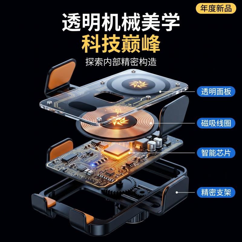 Universal Car Phone Holder With 15W Wireless Charging 360 Rotation Anti-Shake Non-Slip Design Aluminum Alloy Mount