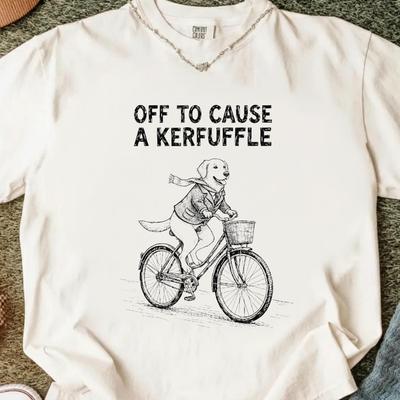 Off To Cause a Kerfuffle Golden Retriever Dog Shirt Quirky British Humor Tee Whimsical Cottagecore Pet Lover Gift Unisex