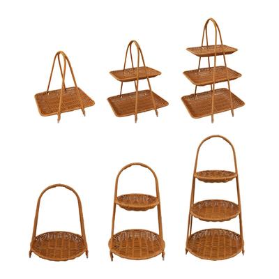 Food Serving Basket Storage Rack Fruit Snacks Holder Lightweight Multipurpose for Toiletries Imitation Rattan with Top Handle