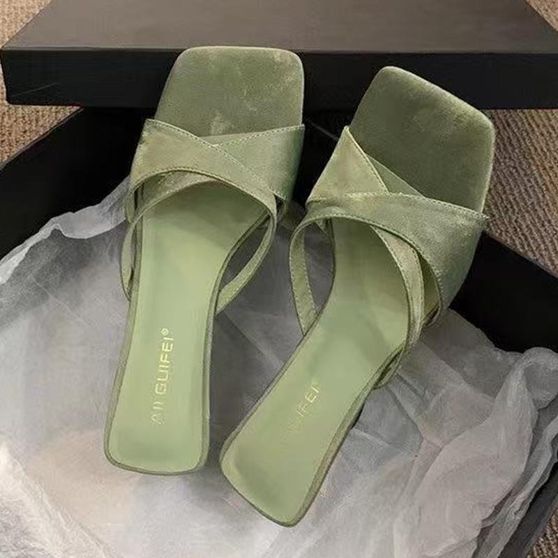 

Fashion Women Slippers Mid Heels Fashion Shoes Summer Designer Woman Heeled Sandals 2025 Dress New Slides Luxury Sandallias De Mujer 40