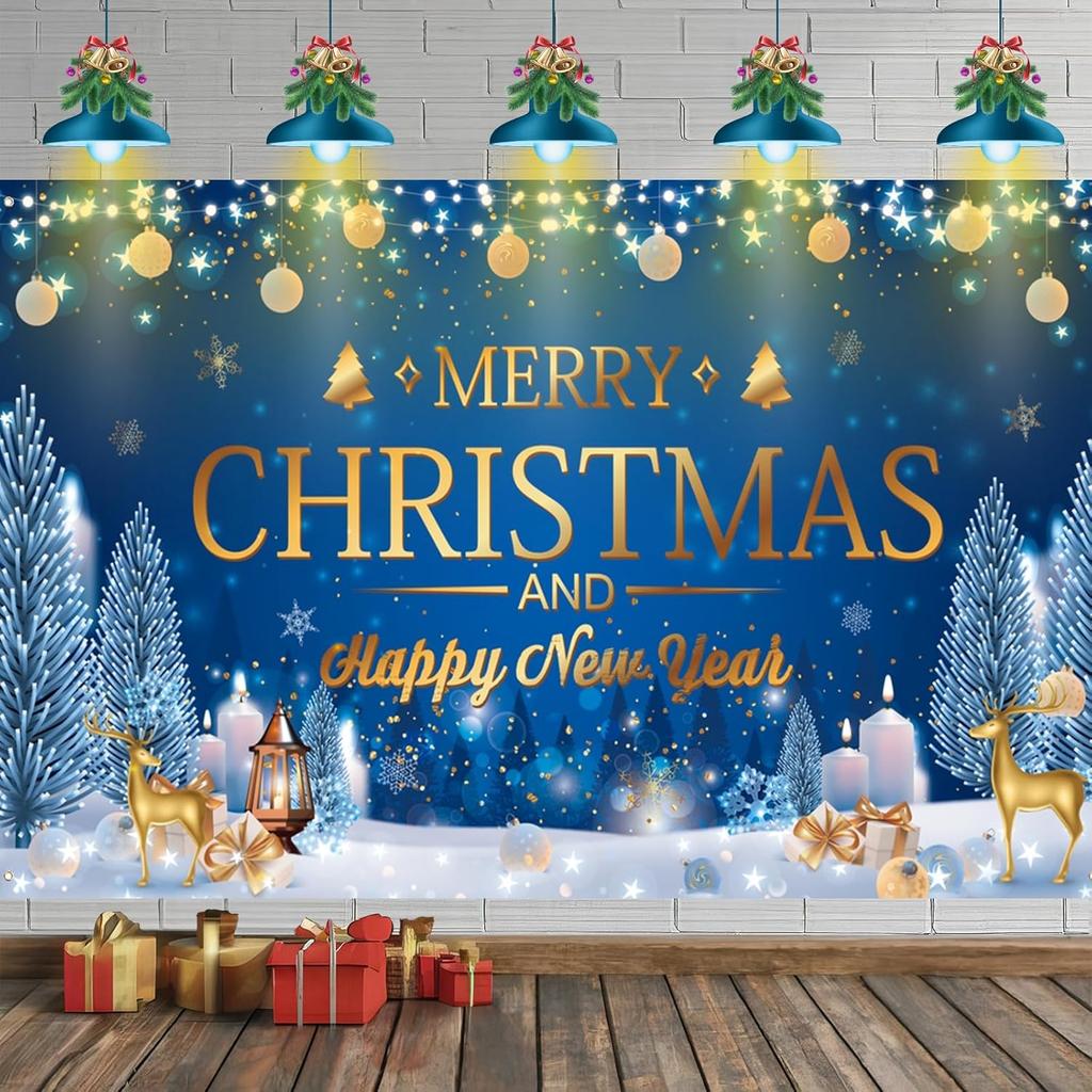 Large Christmas banner background "Merry Christmas" banner indoor background party decoration Christmas party decoration