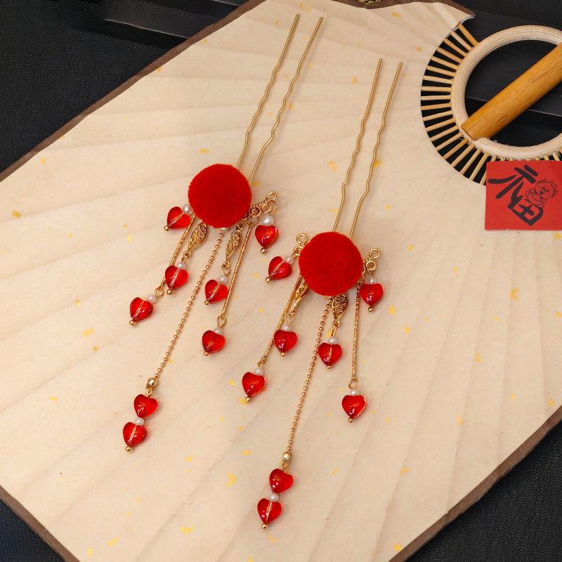 Red Maple Leaf Long Tassel Headdress Antiquity Hairpin Hanfu Cosplay Hair Clasp Step Shake