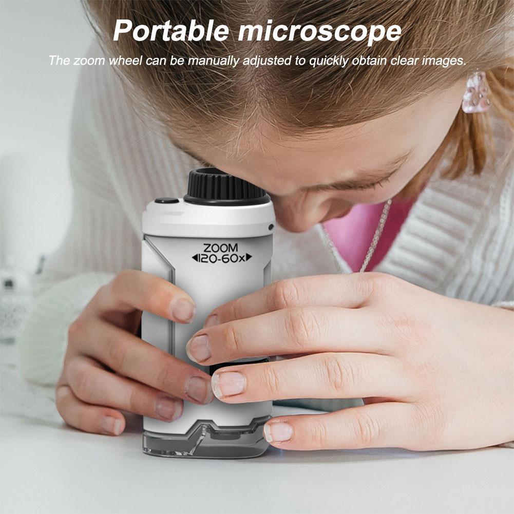 60x-120x Portable Microscope LED Lighted Handheld Microscope Little Scientist Microscope Science Toys for Kids
