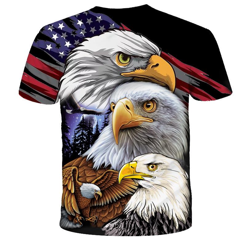 Camiseta infantil com estampa de águia, camiseta com estampa 3D, gola redonda, moda casual, estampa de pássaro, manga curta, tops para meninos e meninas