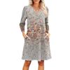 Women's Fashion V-neck Casual Beach Dress Three-quarter Sleeves Floral Print Dress
