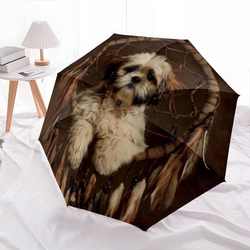 0106 Wzór łapacz snów pies, automatyczny parasol składany, przenośna i składana konstrukcja, 8 żeber, prezent na Boże Narodzenie lub urodziny.
