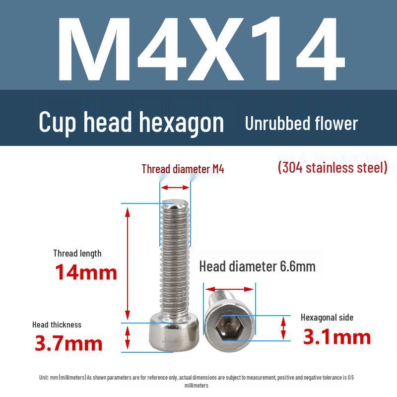 Yigu 304 Stainless Steel Socket Head Cap Screw, M2-M6 Cylindrical Head, Full Thread, Non-Knurled