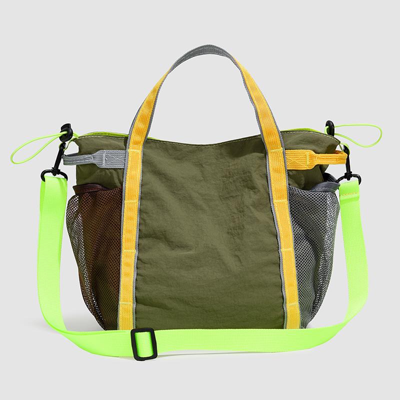 Lightweight Nylon Colorblock Tote Bag with Side Mesh Pockets Crossbody Casual Shoulder Purse for Daily