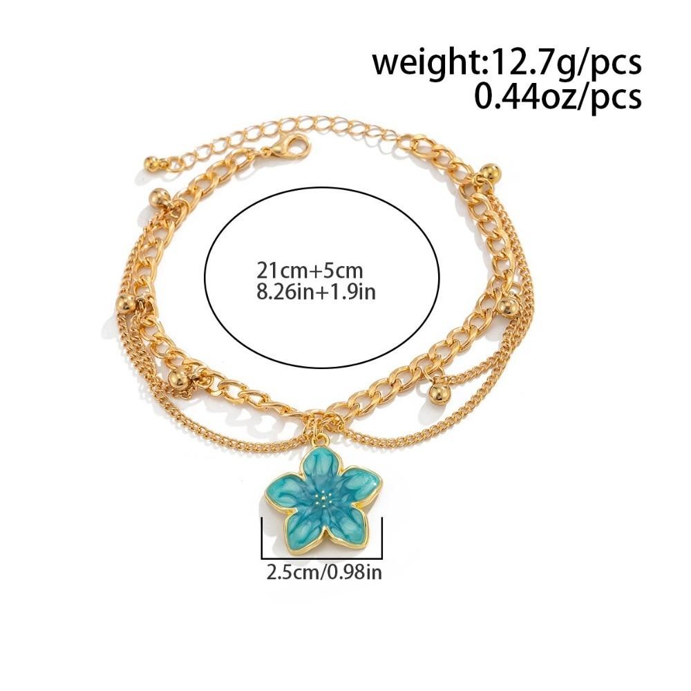 Gold Flower Pendant Anklet Adjustable Beach Jewelry Simple Oil-Dripped Foot Chain  Women