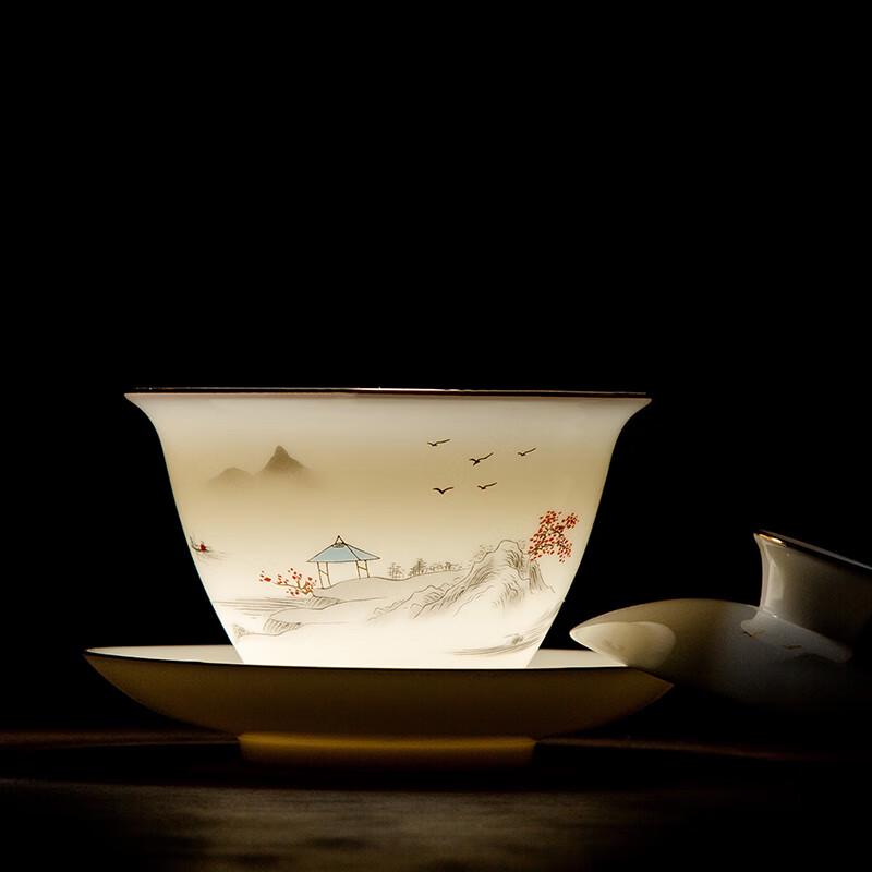 Gold-Inlaid Landscape White Porcelain Gongfu Tea Set