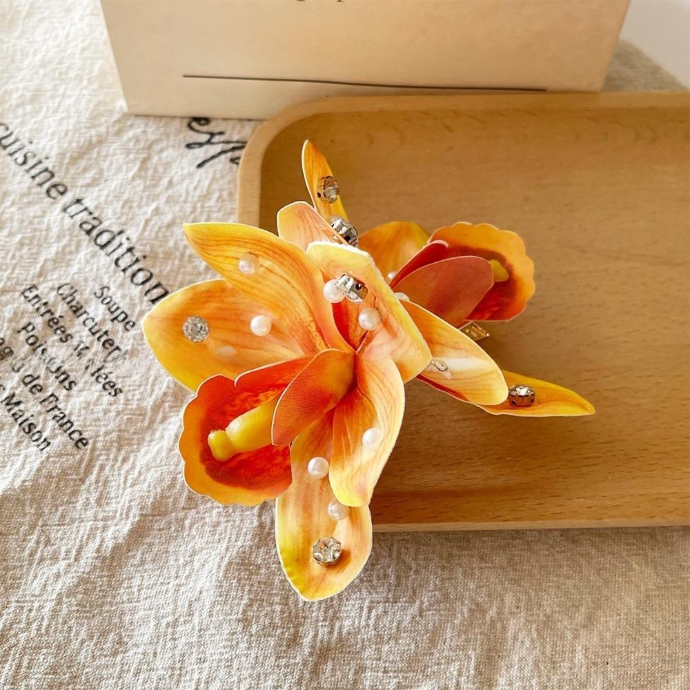 Orchid Hawaiian Flower Hair Clips Pearl Decoration Artificial Flower Artificial Flower Hair Clips Boho Flower Clips Hair жёлтый