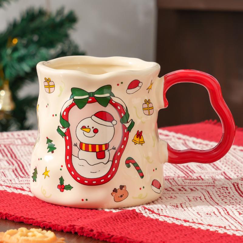 Christmas Ceramic Cup with Handle High End Coffee Cup Household Cartoon Light Luxury High Quality Mug
