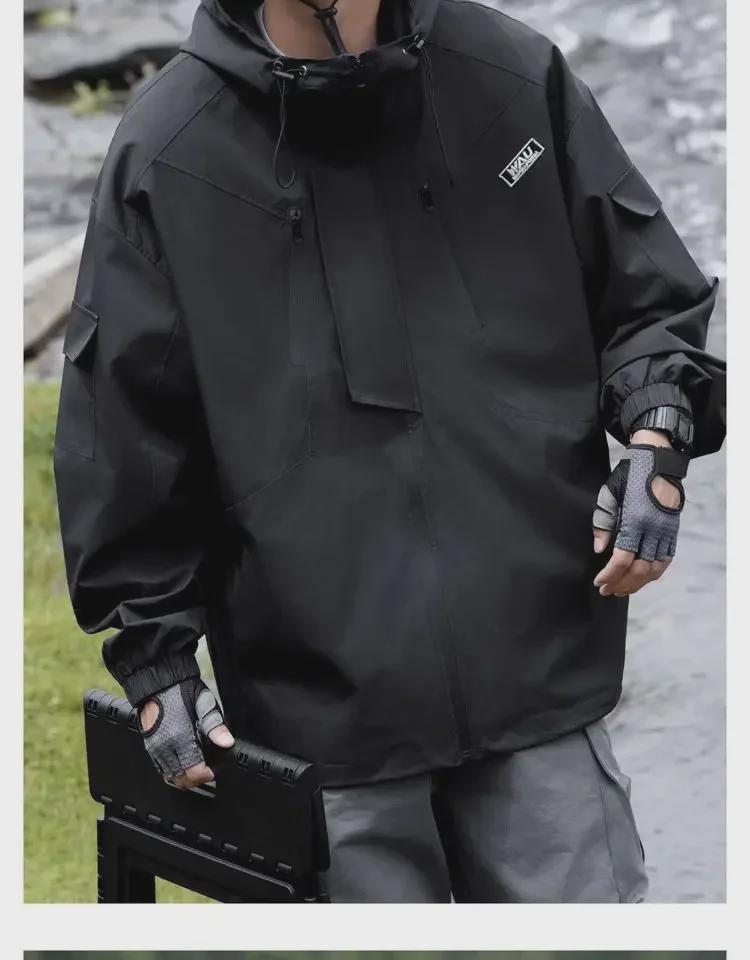 Mountain Outdoor Men's Windproof Waterproof Jacket - Trendy American-style Functional Workwear for Spring and Autumn