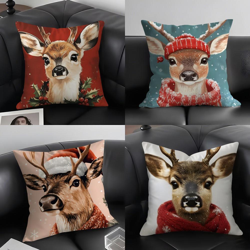 Reindeer Christmas Cute Cushion Cover Pillowcase Ultra Soft Skin Friendly Fabric Cloud Like Comfort  Concealed Zipper