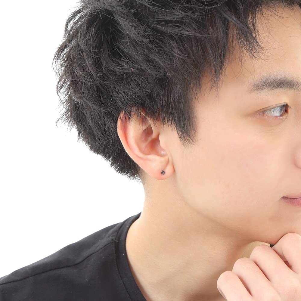 Goods Platinum Pt900 earrings with black single rose for men and one 1 piece [Happy Shop] diamonds, stone, 3mm, 0.09ct, cut, women, ear,