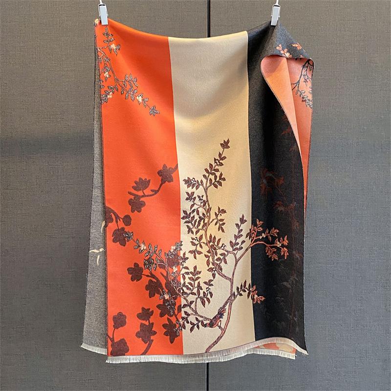 Design Floral bedruckter Kaschmirschal Frauen Winter Pashmina Schals und Tücher Dicke warme Bufanda Stolen Decke Luxus