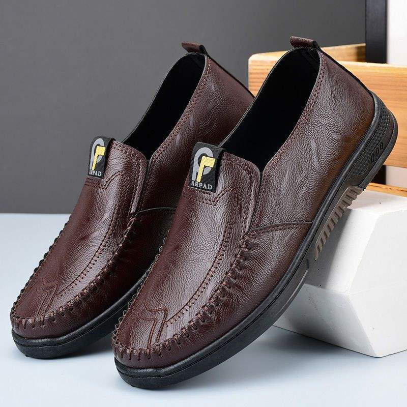 New Men's Leather Shoes Non-slip Soft Sole Middle-aged and Elderly Father Shoes Men's Casual One-pedal Work Shoes Doudou Shoes